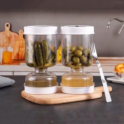 pickles jar with forks, dry wet dispenser, pickle olives hourglass cucumber container, airtight lids