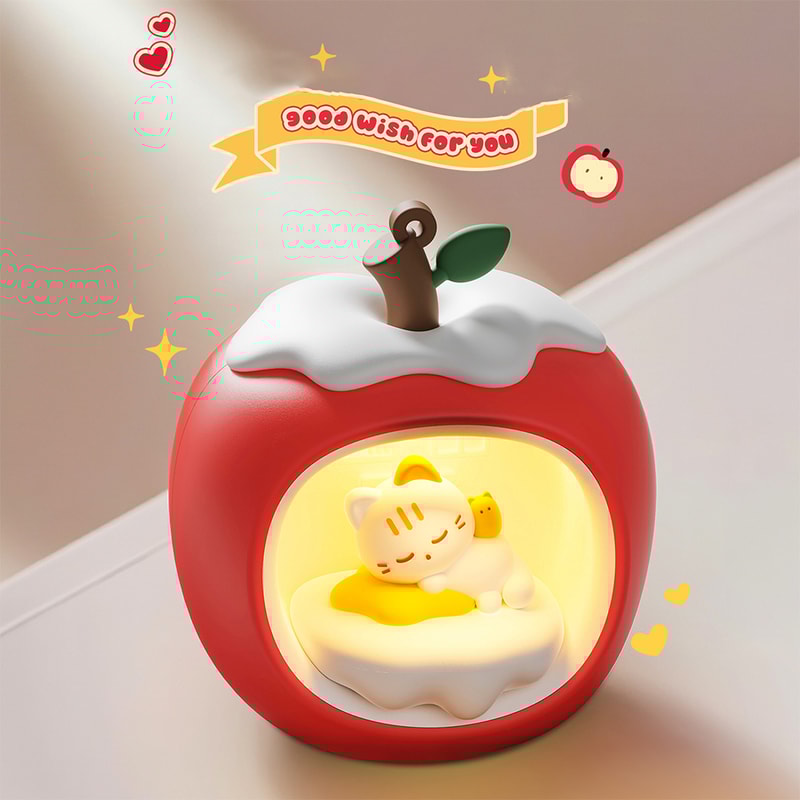 Apple Cat Shaped Touch Control Night Light Battery Powered Desktop Lamp Kid Room Night Lighting Eye 2
