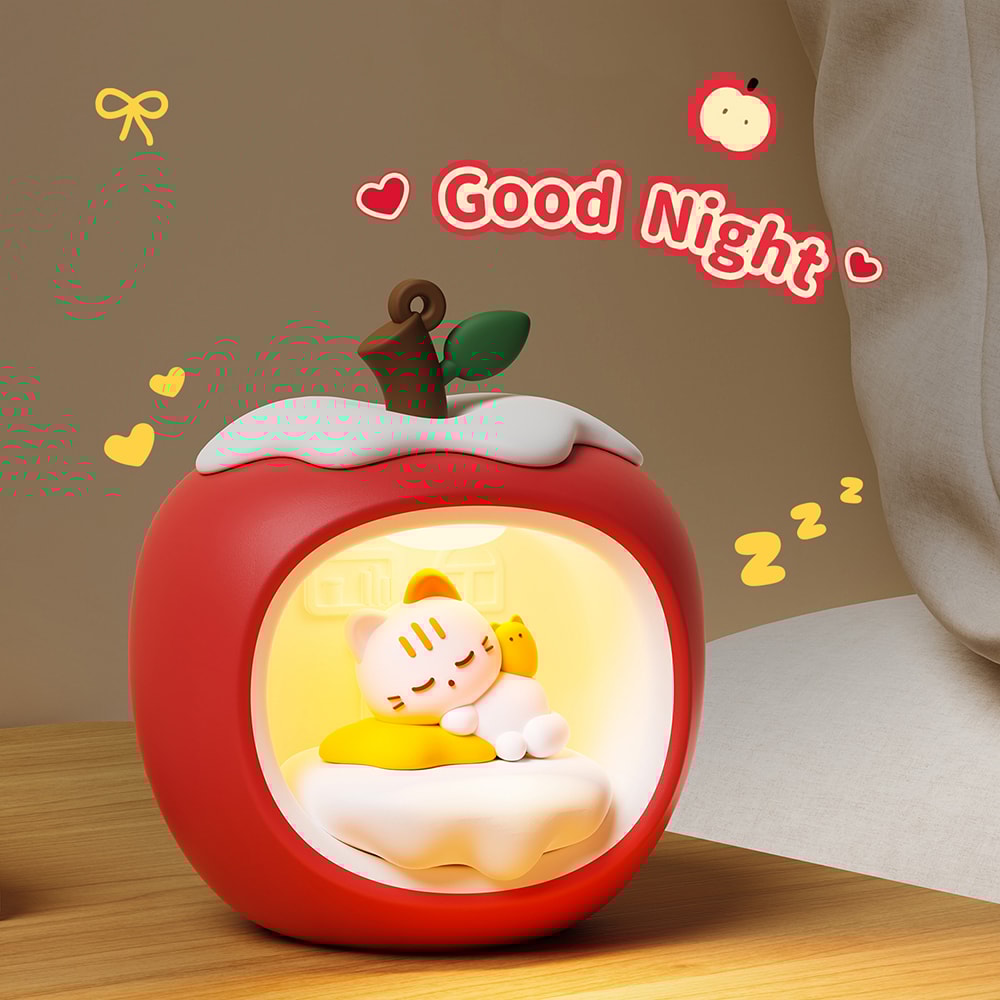 Apple Cat Shaped Touch Control Night Light Battery Powered Desktop Lamp Kid Room Night Lighting Eye 4