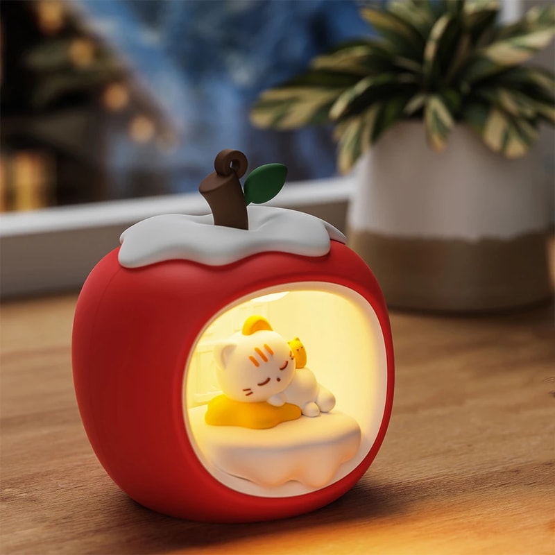 Apple Cat Shaped Touch Control Night Light Battery Powered Desktop Lamp Kid Room Night Lighting Eye 5