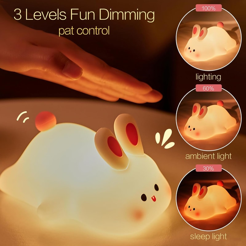 Rabbit Night Silicone Lamp USB Powered Rechargeable Bedside Touch Light For Kids Room Party Gift Re 2