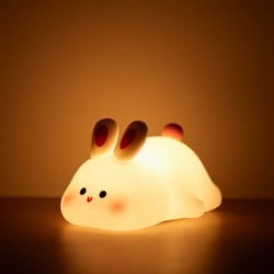 rabbit night silicone lamp, usb powered rechargeable bedside touch light for kids room, party, gift, reading light