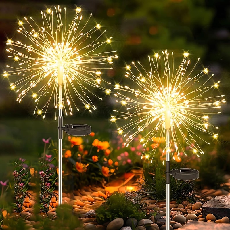 Warm Light Solar Fireworks Light, Outdoor Waterproof Garden Fences, Lawn Ornaments for Wedding, Party Decoration