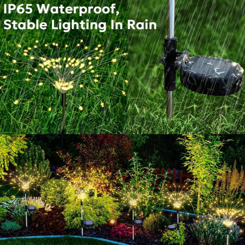 Warm Light Solar Fireworks Light, Outdoor Waterproof Garden Fences, Lawn Ornaments for Wedding, Party Decoration