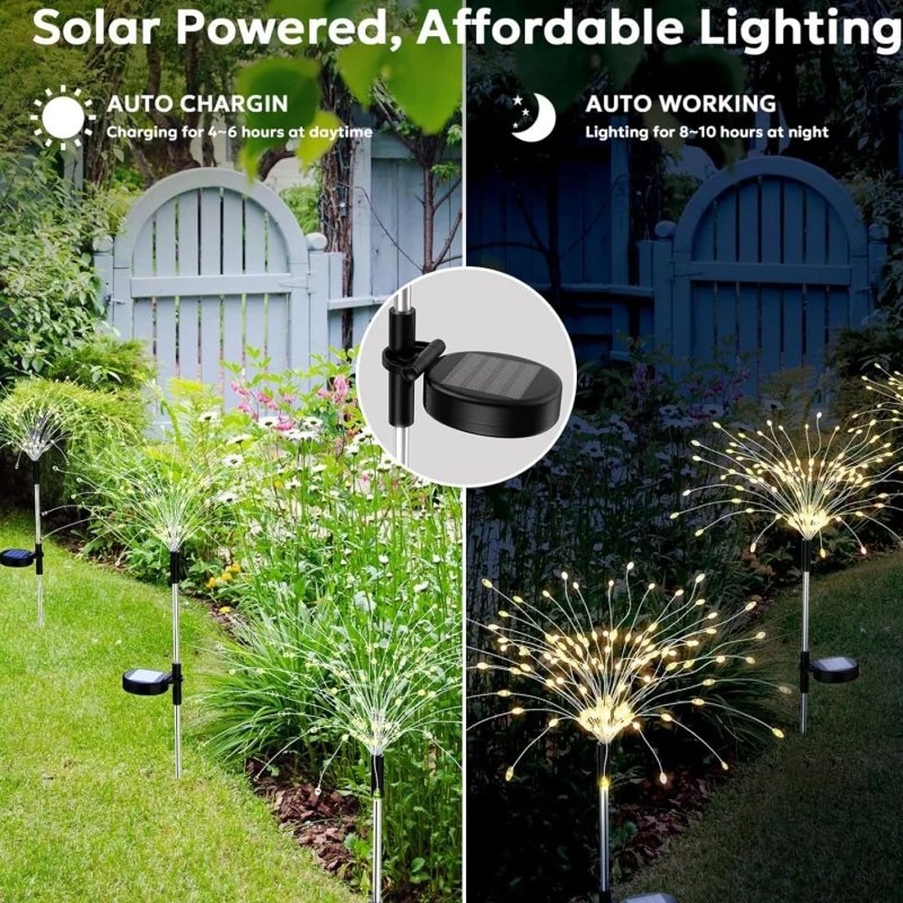 Warm Light Solar Fireworks Light, Outdoor Waterproof Garden Fences, Lawn Ornaments for Wedding, Party Decoration