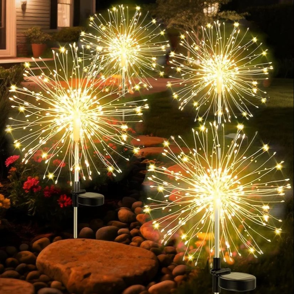 Warm Light Solar Fireworks Light, Outdoor Waterproof Garden Fences, Lawn Ornaments for Wedding, Party Decoration
