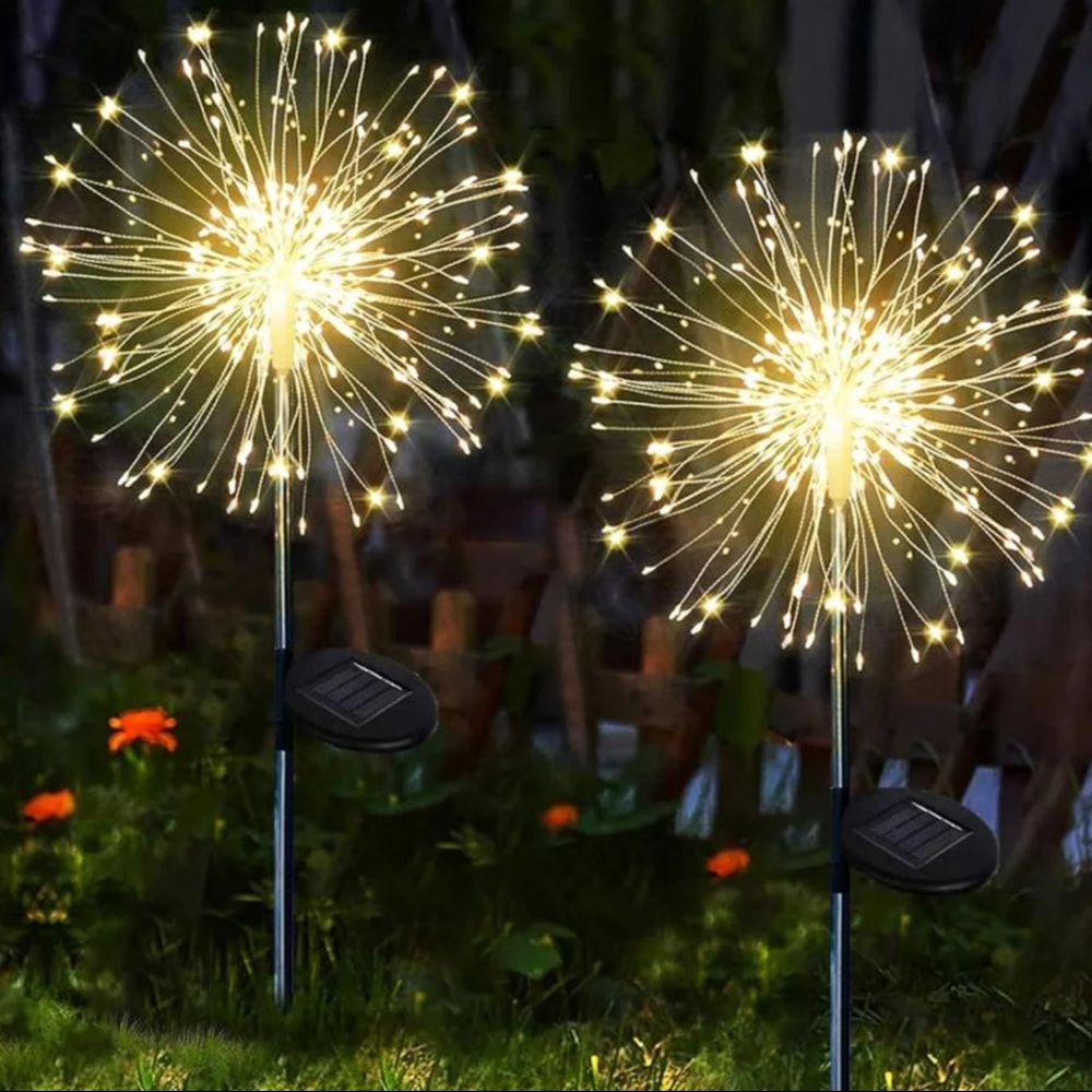 Warm Light Solar Fireworks Light, Outdoor Waterproof Garden Fences, Lawn Ornaments for Wedding, Party Decoration