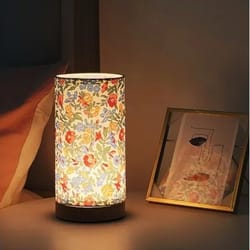 vintage fabric desk night lamp, flaxen desk lamp for bedroom, fragmented flowers lighting, bedside decor for sleeping