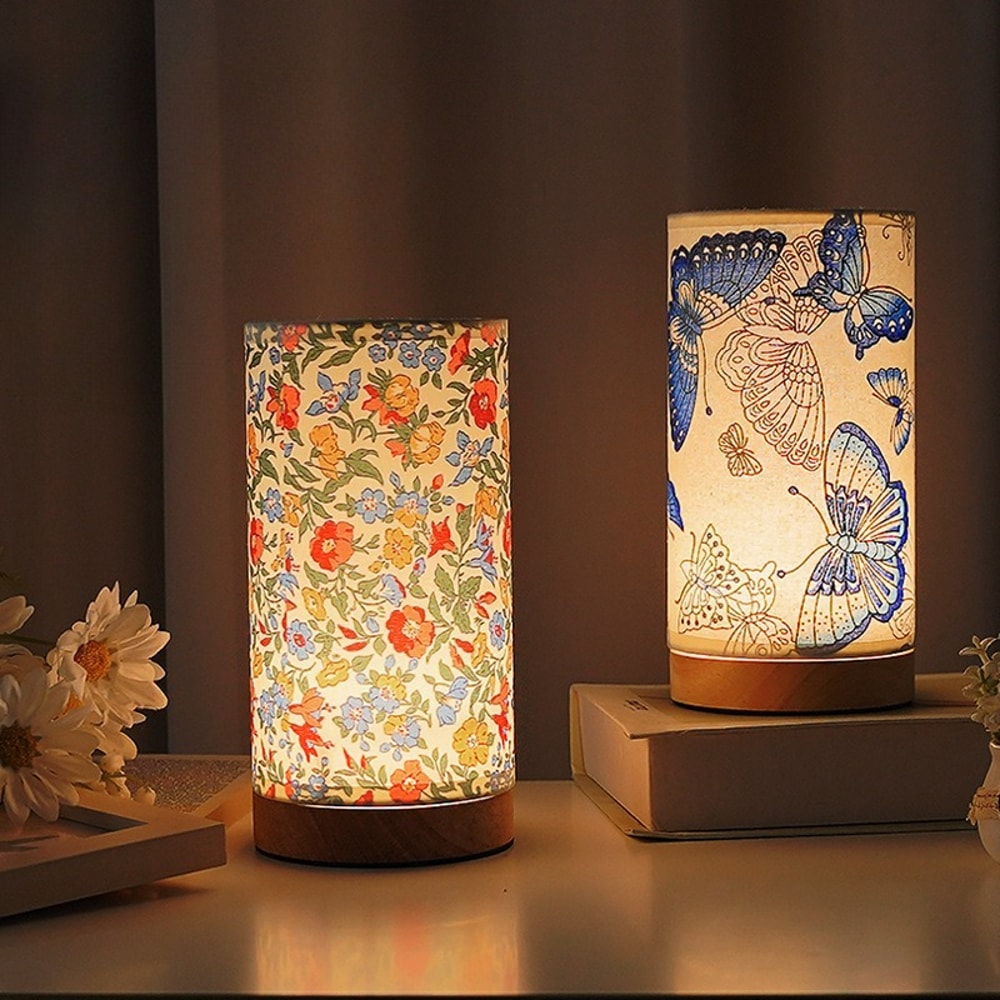 Vintage Fabric Desk Night Lamp Flaxen Desk Lamp For Bedroom Fragmented Flowers Lighting Bedside Dec 2