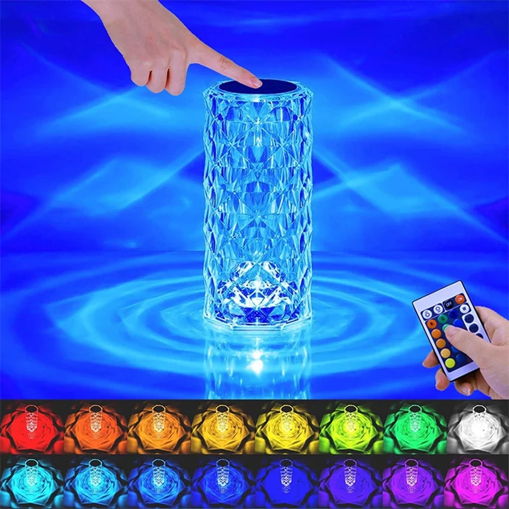Crystal Table Lamp for Bedroom, Touch Remote Dimmable USB LED Bedside Diamond Rose Lamp