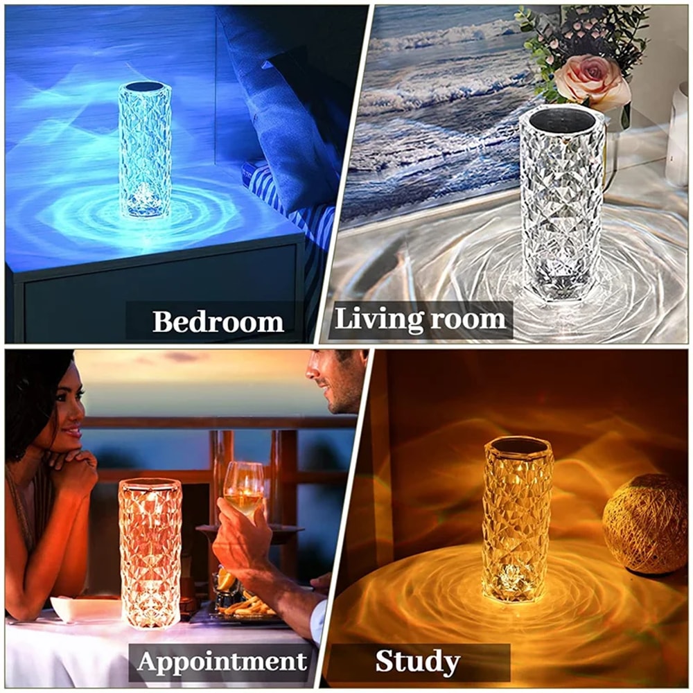 Crystal Table Lamp for Bedroom, Touch Remote Dimmable USB LED Bedside Diamond Rose Lamp