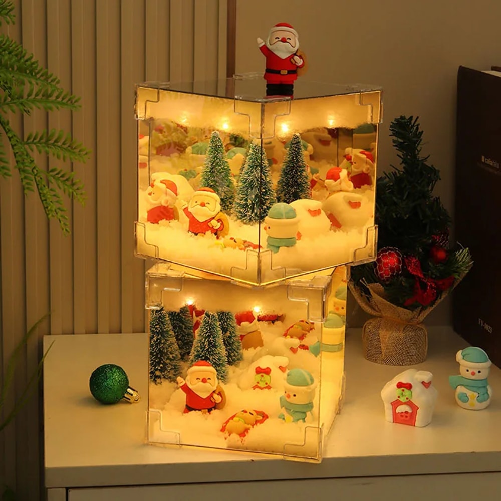 Usb Powered Christmas DIY Handmade Luminous Desktop Crafts with Santa Claus, Christmas Party Atmosphere Decor