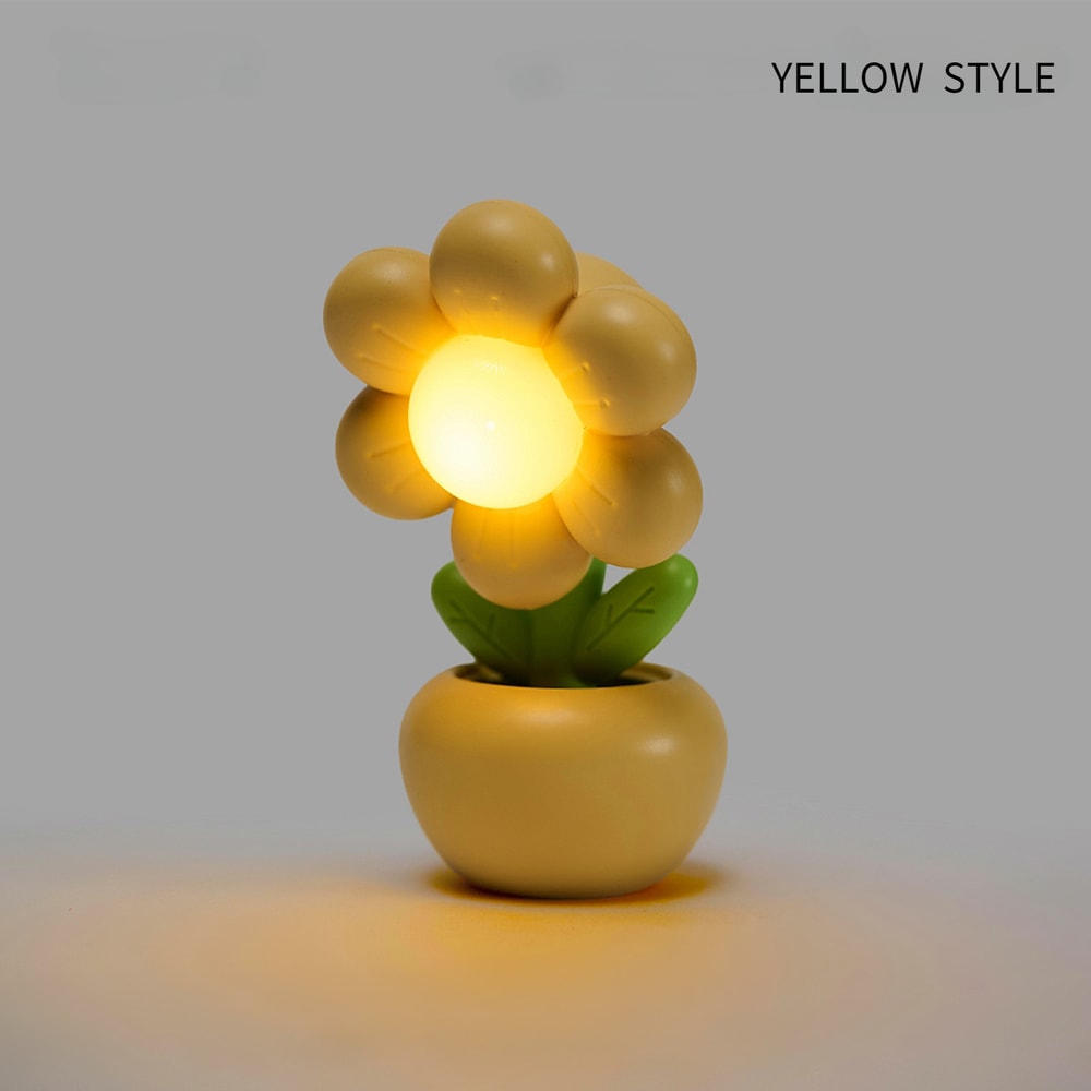 Battery Powered Mini LED Floral Potted Night Light Desktop Lamp For Bedroom Kids Room Children Gift 5