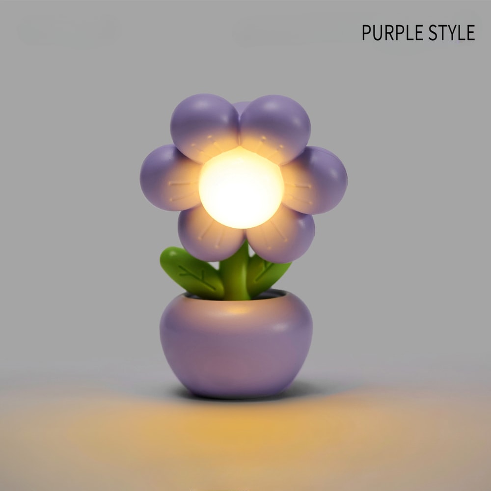 Battery Powered Mini LED Floral Potted Night Light Desktop Lamp For Bedroom Kids Room Children Gift 7