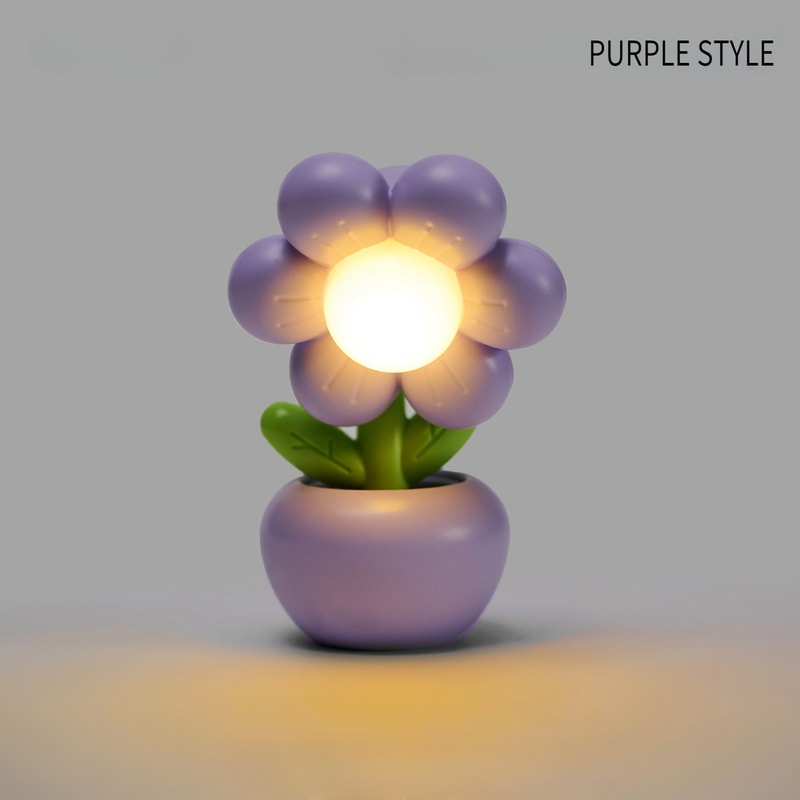 Battery Powered Mini LED Floral Potted Night Light Desktop Lamp For Bedroom Kids Room Children Gift 7