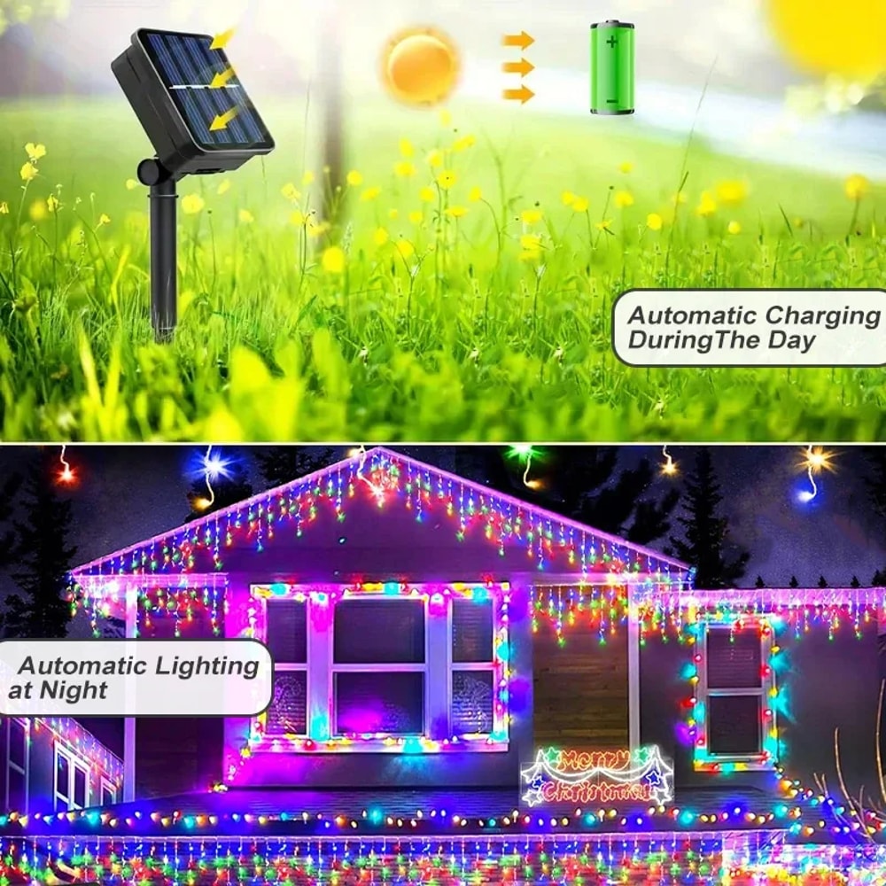 Solar Icicle Outdoor Christmas Lights Waterproof Fairy Lights Modes For Home Party Halloween Holida 1