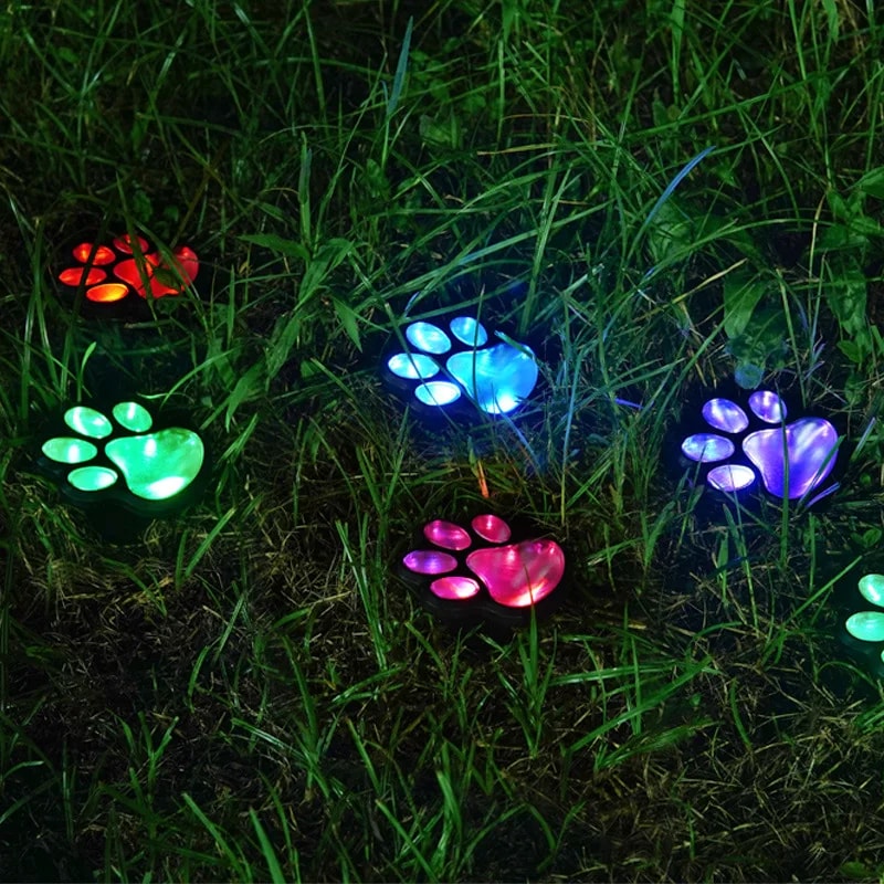 Solar Powered Dog Paw Print Lights Outdoor Waterproof Pet Lovers Gifts For Garden Patio Yard Walk W 3