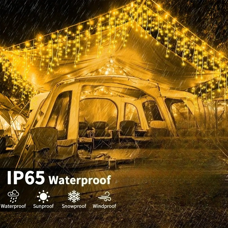 Solar Christmas Icicle Lights LED Water Proof Curtain String Lights Outdoor Garden Holiday Lighting 2