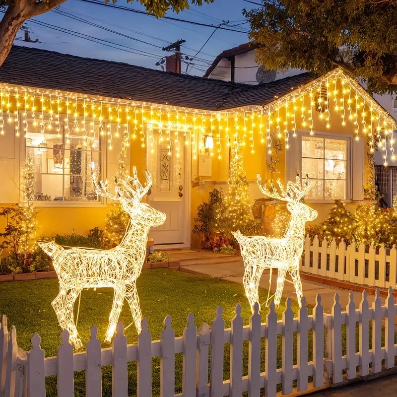 Solar Christmas Icicle Lights LED Water Proof Curtain String Lights Outdoor Garden Holiday Lighting 4