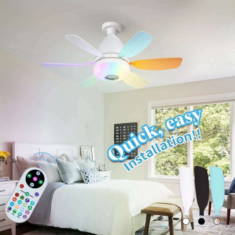 Noiseless Socket Fan Light With Remote Small Ceiling Fans Dimmable LED Light Bluetooth Speaker 1