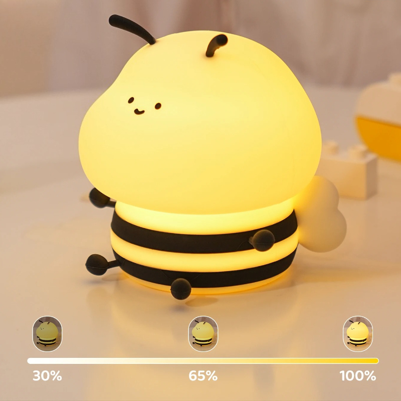 Bee Cartoon Animals Silicone Lamp LED USB Rechargeable Night Light Touch Control For Children Sleep 2