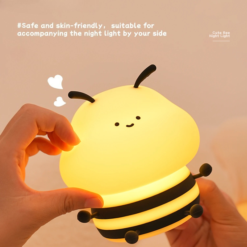 Bee Cartoon Animals Silicone Lamp LED USB Rechargeable Night Light Touch Control For Children Sleep 3