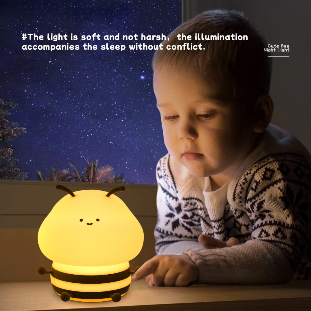 Bee Cartoon Animals Silicone Lamp LED USB Rechargeable Night Light Touch Control For Children Sleep 5