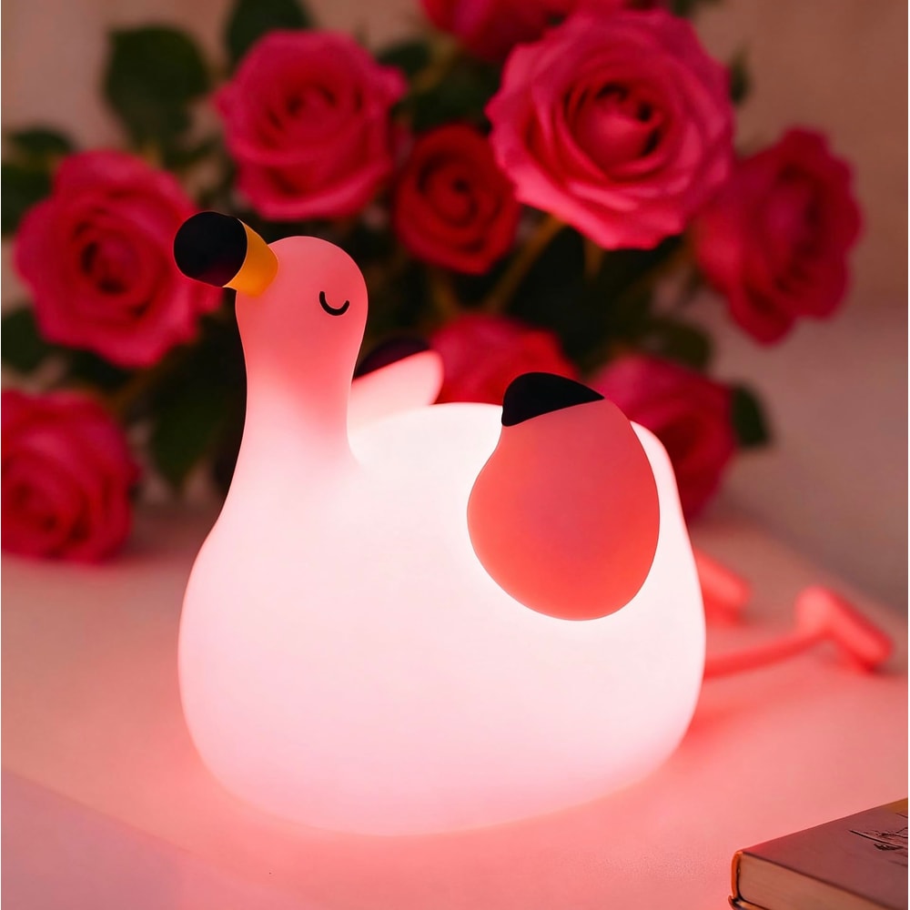 Pink Flamingo Night Light USB Rechargeable Dimmable Silicone Animal Night Lamp For Kids Room Bedroo 0
