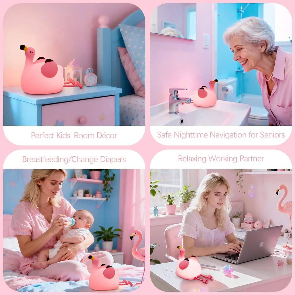Pink Flamingo Night Light USB Rechargeable Dimmable Silicone Animal Night Lamp For Kids Room Bedroo 5