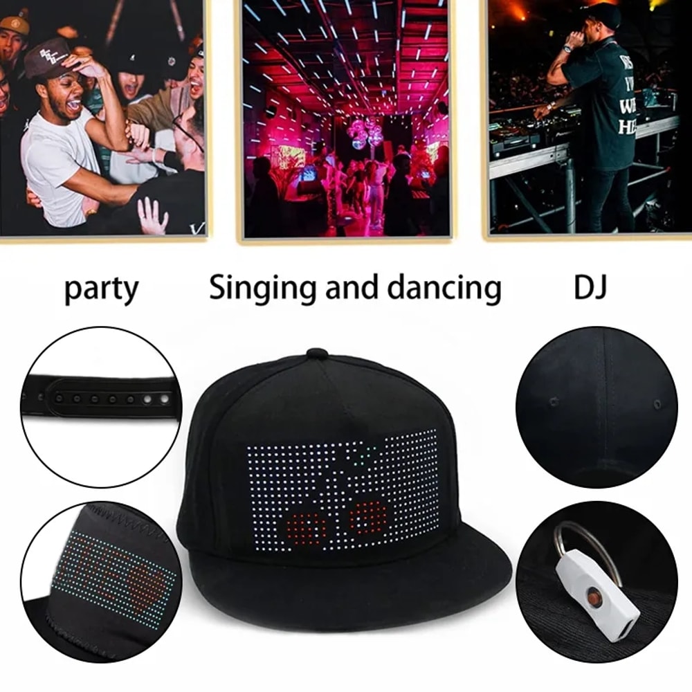 Hat Programmable Hip Hop Cap With App Bluetooth Control For Festival Party Club Christmas Concert H 1