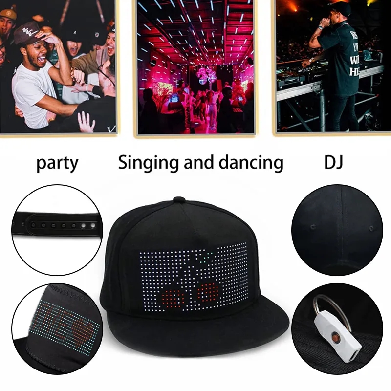 Hat Programmable Hip Hop Cap With App Bluetooth Control For Festival Party Club Christmas Concert H 1