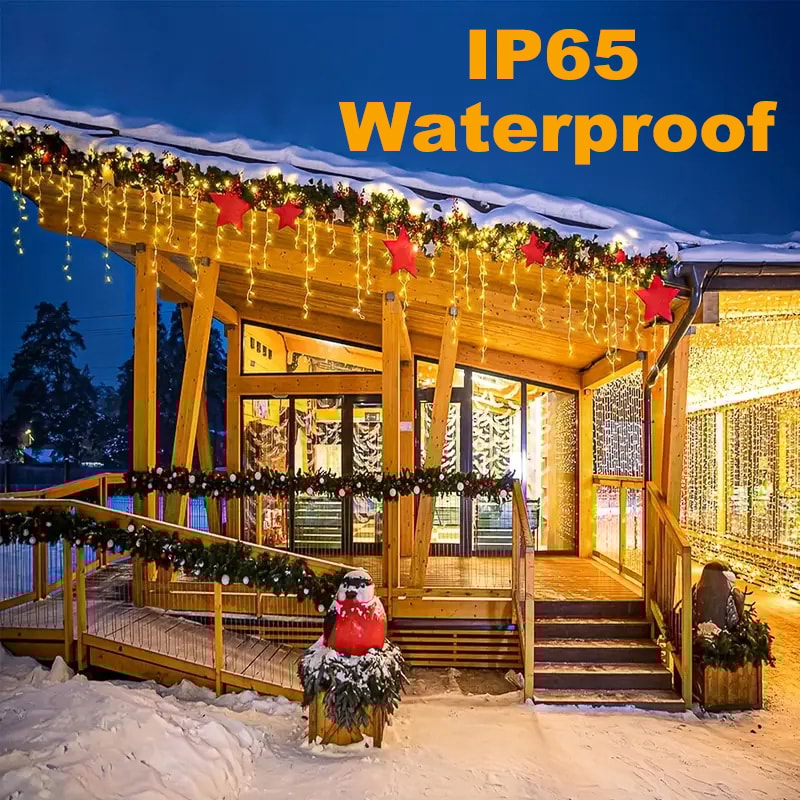 LED Waterproof Curtain String Lights Solar Powered Christmas Icicle Lights For Outdoor Garden Holid 6