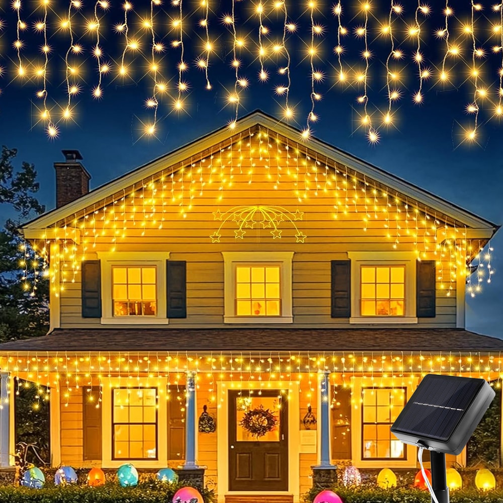 LED Waterproof Curtain String Lights Solar Powered Christmas Icicle Lights For Outdoor Garden Holid 0