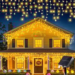 led waterproof curtain string lights, solar powered christmas icicle lights for outdoor garden, holiday room lighting
