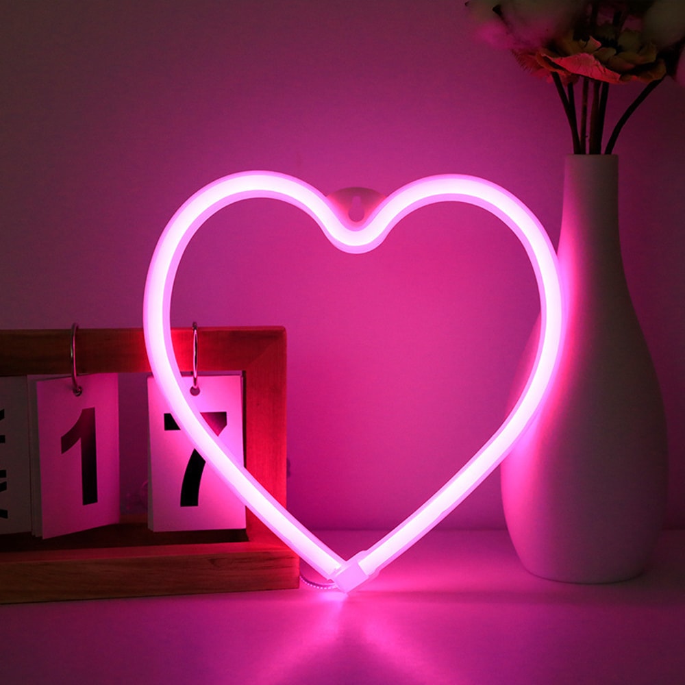 Pink USB Atmosphere LED Neon Light Sign Heart Shape Wall Mounted Night Light For Valentines Day Bed 4