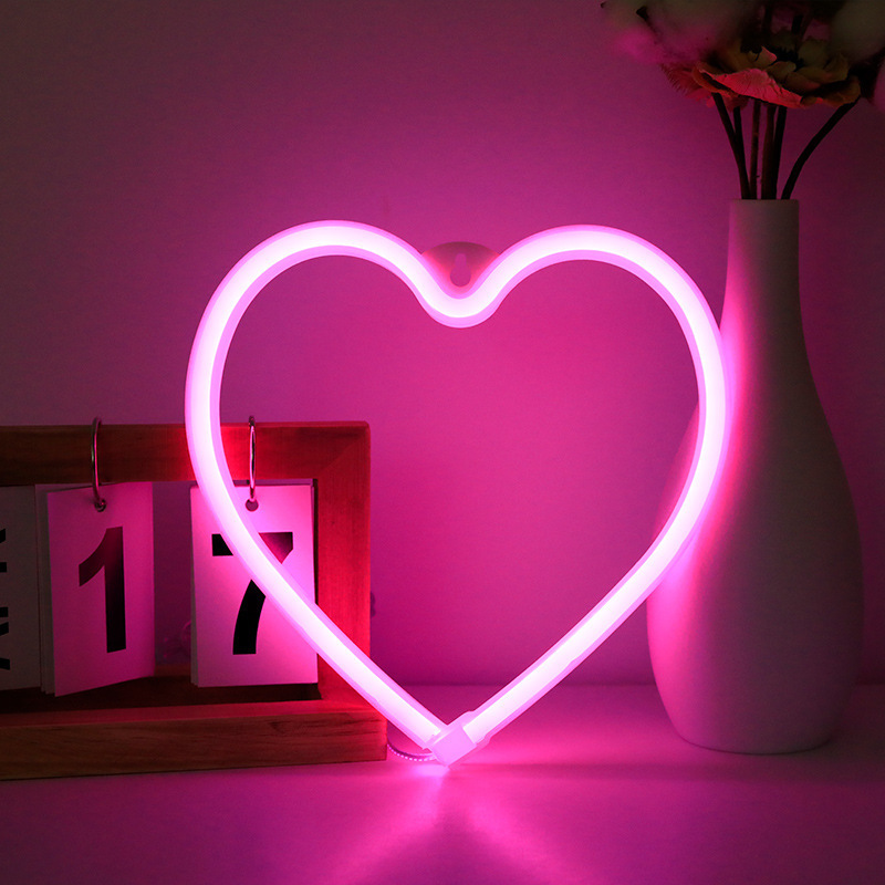 Pink USB Atmosphere LED Neon Light Sign Heart Shape Wall Mounted Night Light For Valentines Day Bed 4