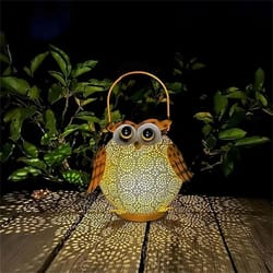 owl hanging solar lanterns, waterproof metal decorative solar lights for garden, patio, yard, table, pathway outdoor