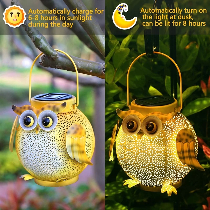 Owl Hanging Solar Lanterns, Waterproof Metal Decorative Solar Lights for Garden, Patio, Yard, Table, Pathway Outdoor