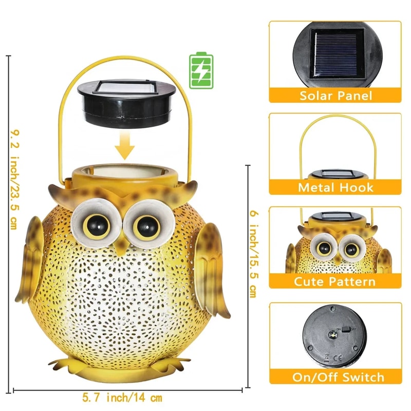Owl Hanging Solar Lanterns, Waterproof Metal Decorative Solar Lights for Garden, Patio, Yard, Table, Pathway Outdoor