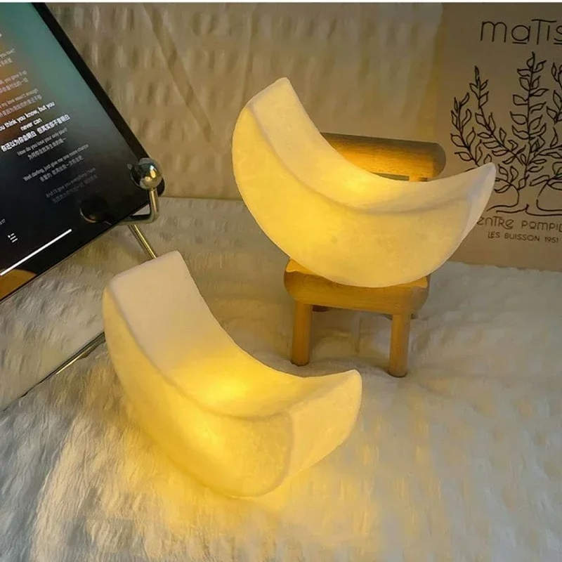 Battery Powered LED Cartoon Moon Shaped Night Light Atmosphere Table Lamp For Bedroom Bedside Livin 3