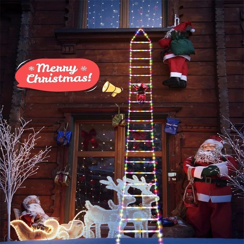 Santa Claus Ladder Lights Christmas Tree Lights Decor Indoor Outdoor LED String For Window Garden H 4