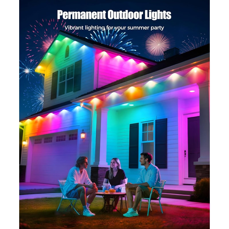 Smart RGB Eave Lights, LED String Lights for Outdoor, App & Remote Controlled, Permanent DIY Christmas, New Year,
