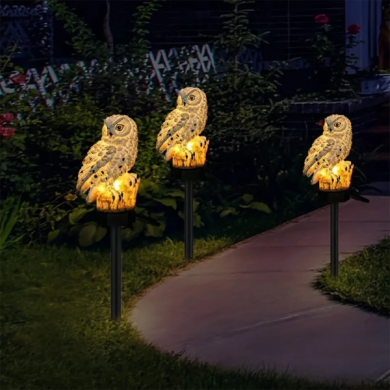 Solar Powered Owl Ground Lamp, Waterproof Outdoor Landscape Light, Lawn Garden Pathway Decor Light for Night Atmosphere