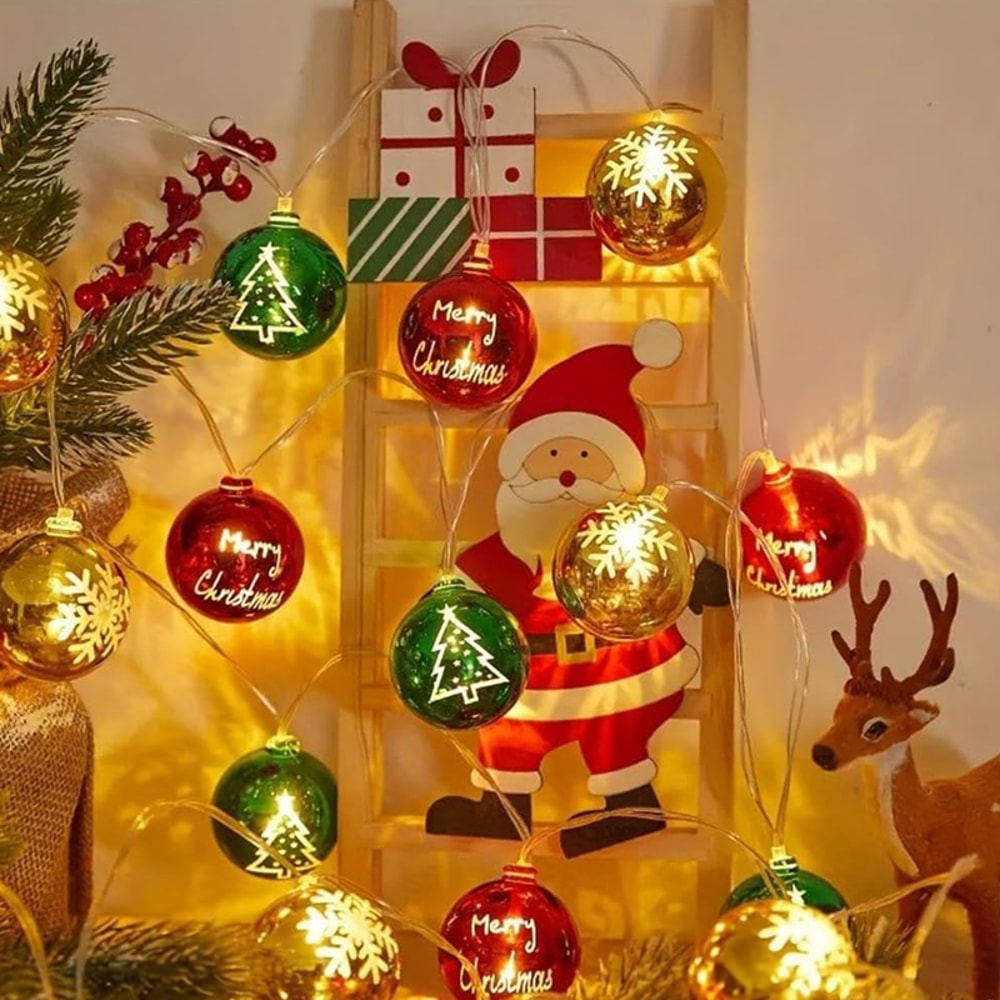 LEDs Battery Powered Yellow, Red, Green Christmas Ball String Light for Party Room, Festival Decor