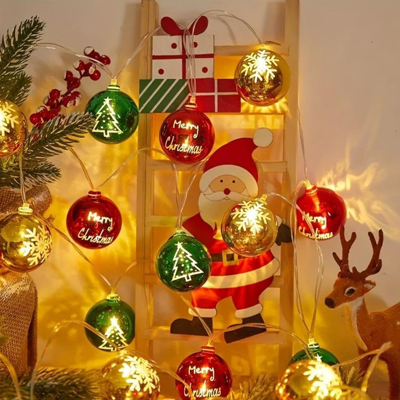 LEDs Battery Powered Yellow, Red, Green Christmas Ball String Light for Party Room, Festival Decor