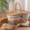 Wicker Picnic Basket with Lid, Handheld Woven Basket, Portable Storage Hamper for Fruits, Snacks, and Sweets for Outdoor
