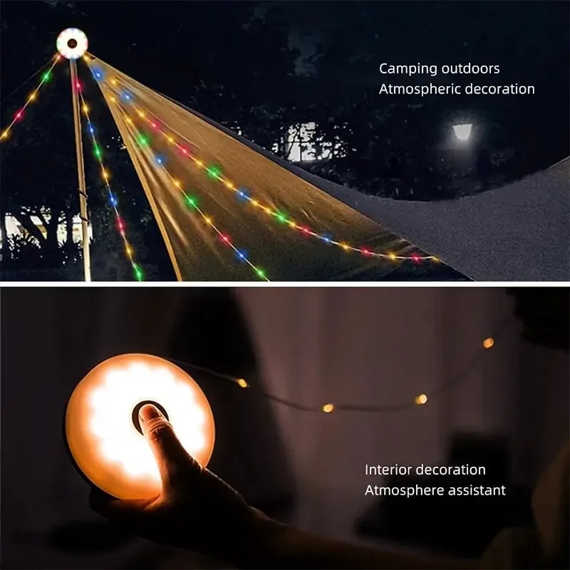 Camping String Lights Outdoor Waterproof Portable Stowable String Light USB Camping Lights With Lig