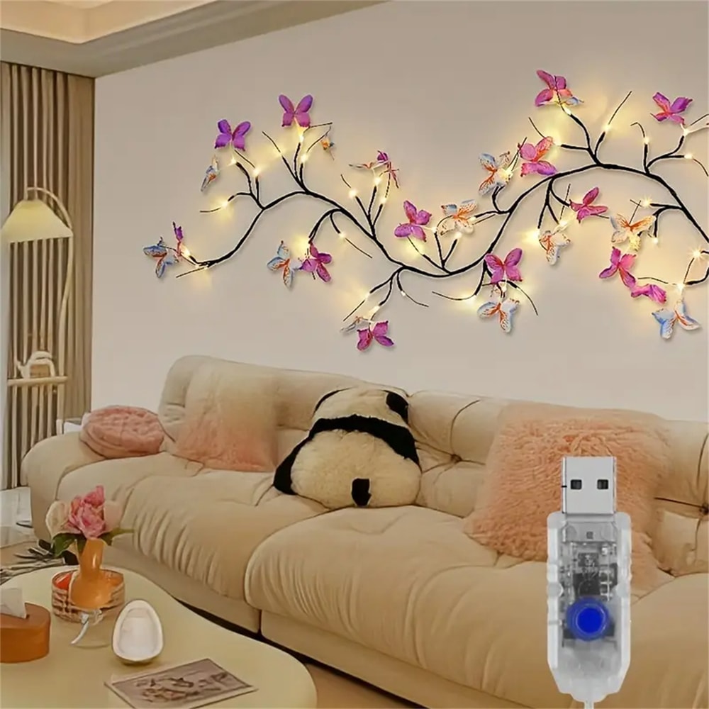 Romantic Butterfly String Light USB Plug Indoor Wall Living Room Bedroom Decor For Valentines Day 0