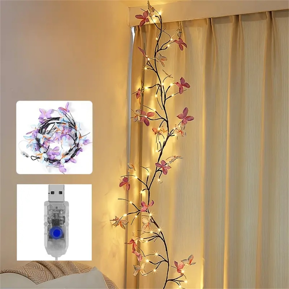 Romantic Butterfly String Light USB Plug Indoor Wall Living Room Bedroom Decor For Valentines Day 2