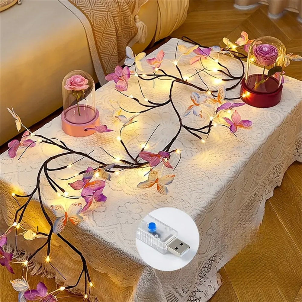 Romantic Butterfly String Light USB Plug Indoor Wall Living Room Bedroom Decor For Valentines Day 4